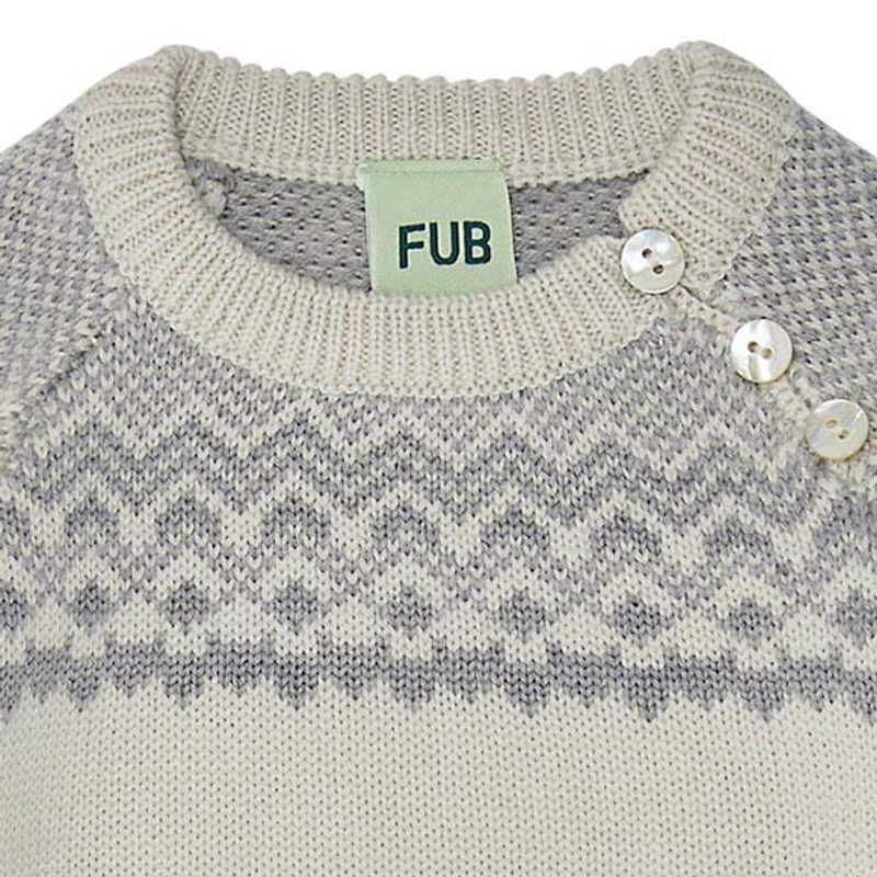 Baby Genser m Nordisk mønster Merinoull Beige Grå FUB 