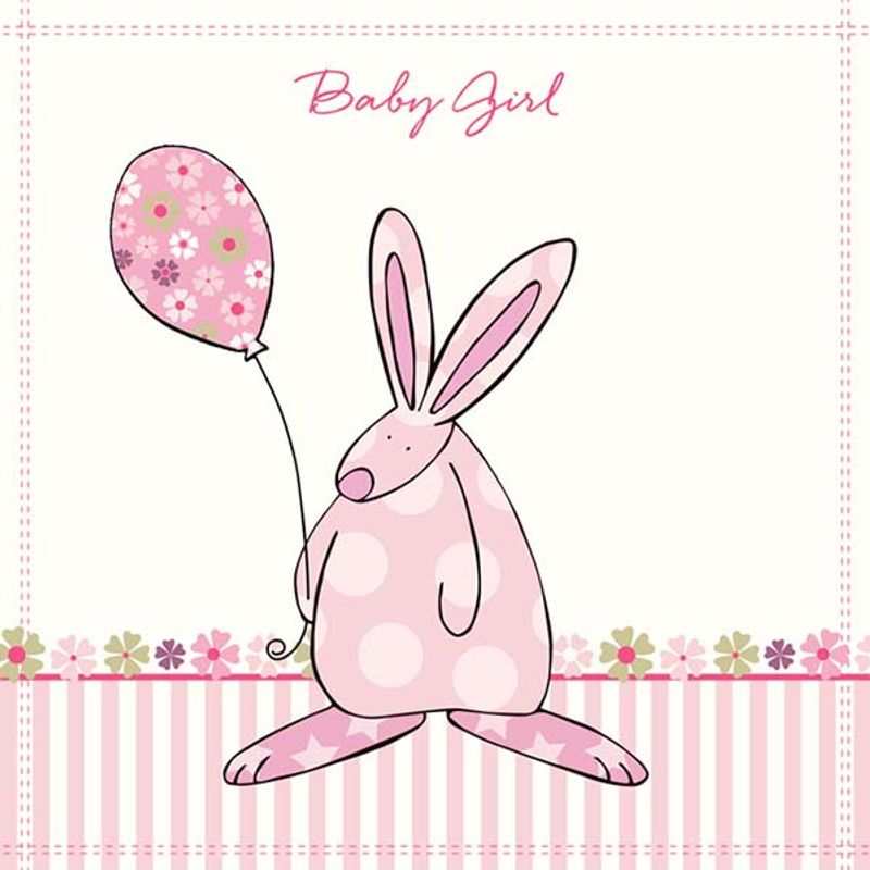 Kort Baby Girl blomster Rufus Rabbit
