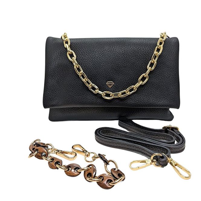Hovedbilde Clutch veske svart med klaff gull Caleidos 