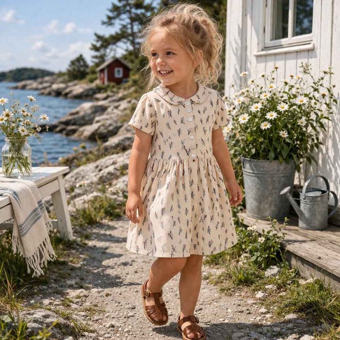 Hovedbilde Kjole Beige m bladmønster Barn FUB