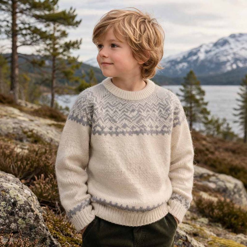 Genser Nordisk mønster barn Merinoull Beige Grå FUB